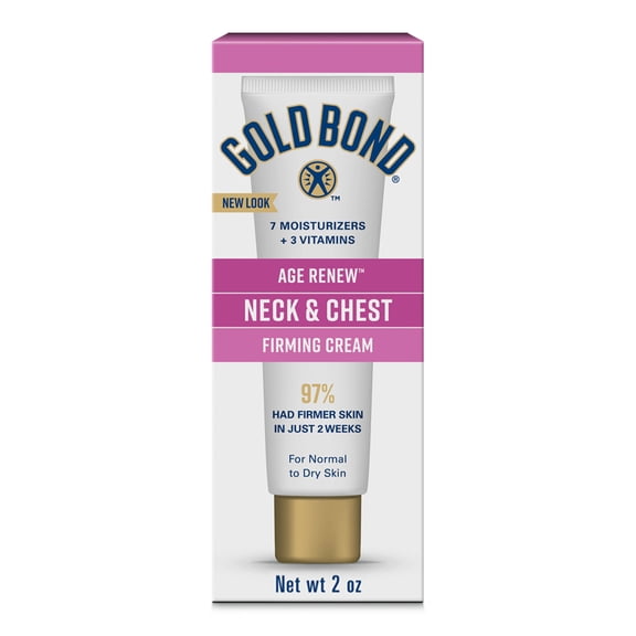 Gold Bond Age Renew Neck & Chest Firming Cream, 2 Oz, Hydrates, Renews, and Visibly Improves Firmness, Texture & Elasticity of Aging Skin, Non-Greasy, Dermatologist-Tested, Hypoallergenic, Unscented