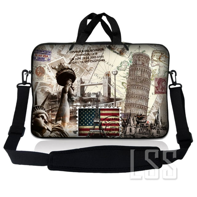 Sac Pochette pour Ordinateur Portable en Néoprène 12 - 13,3 Pouces, Étui de Transport avec Poignée et Bandoulière Ajustable - Design Merveilles du Monde