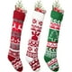 thumbnail image 1 of wonima02 3 Pack Knit Christmas Stocking - 25 Inch Extra Long White and Burgundy Wool Christmas Stocking with Reindeer and Snowflake Pattern for Holiday Home Decoration, 1 of 1