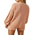 thumbnail image 2 of Women Shorts Jumpsuit Solid Color Long Sleeve Lapel Button Knit Bodysuits, 2 of 5