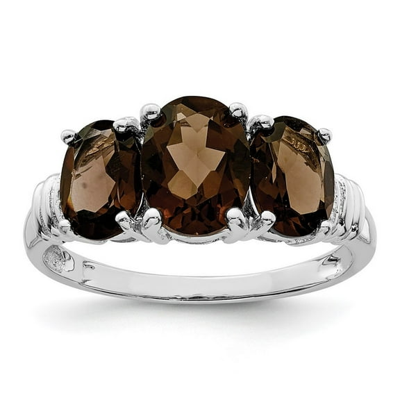 925 Sterling Silver Oval Polished Rhodium 3 Pear Smokey Quartz and Diamond Ring Size 6 Measures 3mm Wide - Ring for Wome