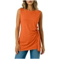 thumbnail image 2 of DailyTrove Women Round Neck Side Ruched Split Hem Loose Fit Sleeveless Daily Tank Shirt, 2 of 6