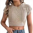 thumbnail image 1 of Camiseta Corta de Punto para Mujer, Corta, Cuello Redondo, Corte Ajustado, Color Liso, Elástica, para Verano. Caqui S, 1 of 10