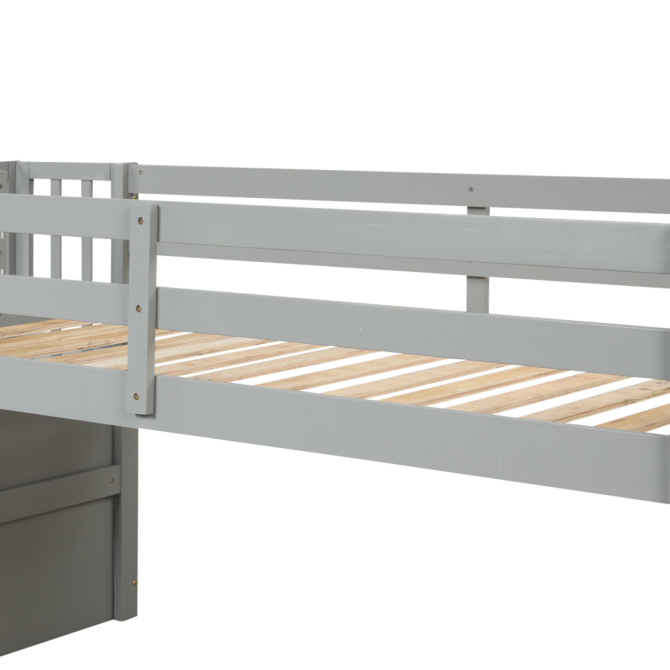 Noble House Brooke Twin Loft Bed, Pine Wood Frame with Staircase Storage, Space-Saving Play Area, Grey