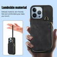thumbnail image 7 of ELEHOLD for iPhone 14 6.1 inch Luxury Zipper Wallet Case with Card Slots Zipper Pocket Kickstand Function Wriststrap Crossbody Shoulder Strap Shockproof Purse Case,Black, 7 of 7
