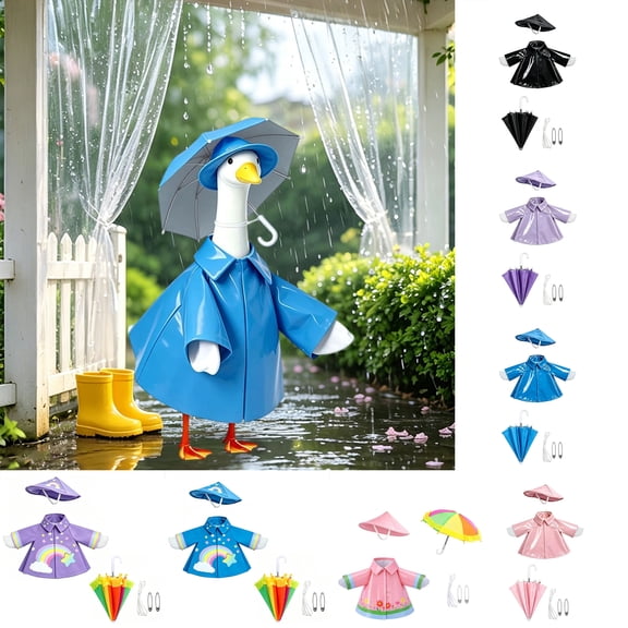 PoyoKee Porch Goose Outfits, Floral Dress Goose Outfits with Umbrella, Summer Outdoor Porch Decor for 23 inch Backyard Statue, Home Decor - Blue