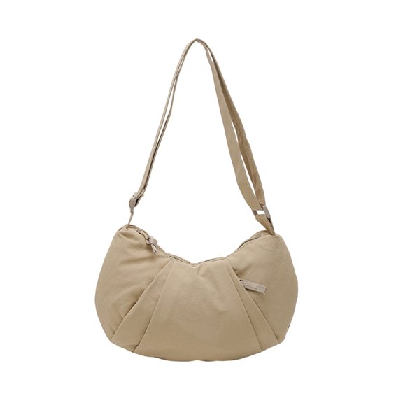 Xfvqtps Crescent Bag for Womens Adjustable Shoulder Strap Fold Zipper Solid Color Nylon Sling Bag Khaki