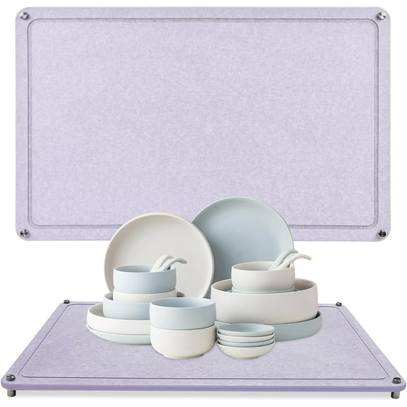 Large Diatomaceous Earth Stone Dish Drying Mats for Kitchen Counter,24"×16",Quick Drying,with 4 Non-Slip Stainless Steel Feet, Suitable for Various Countertops, Bowl Racks, Medium Gray