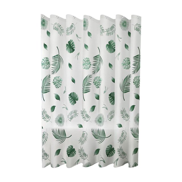 Cortinas de ducha estampadas Mouliraty, forro de PEVA, 80 x 180 cm, con 12 ganchos, decoración impermeable para baño, diseño de hojas, flores y burbujas