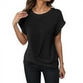 thumbnail image 2 of Womens T Shirts Summer Tops 2025 Solid Color Crewneck Waffle Twist Knot Hem Stylish Tees Tshirts Shirts for Women, 2 of 7