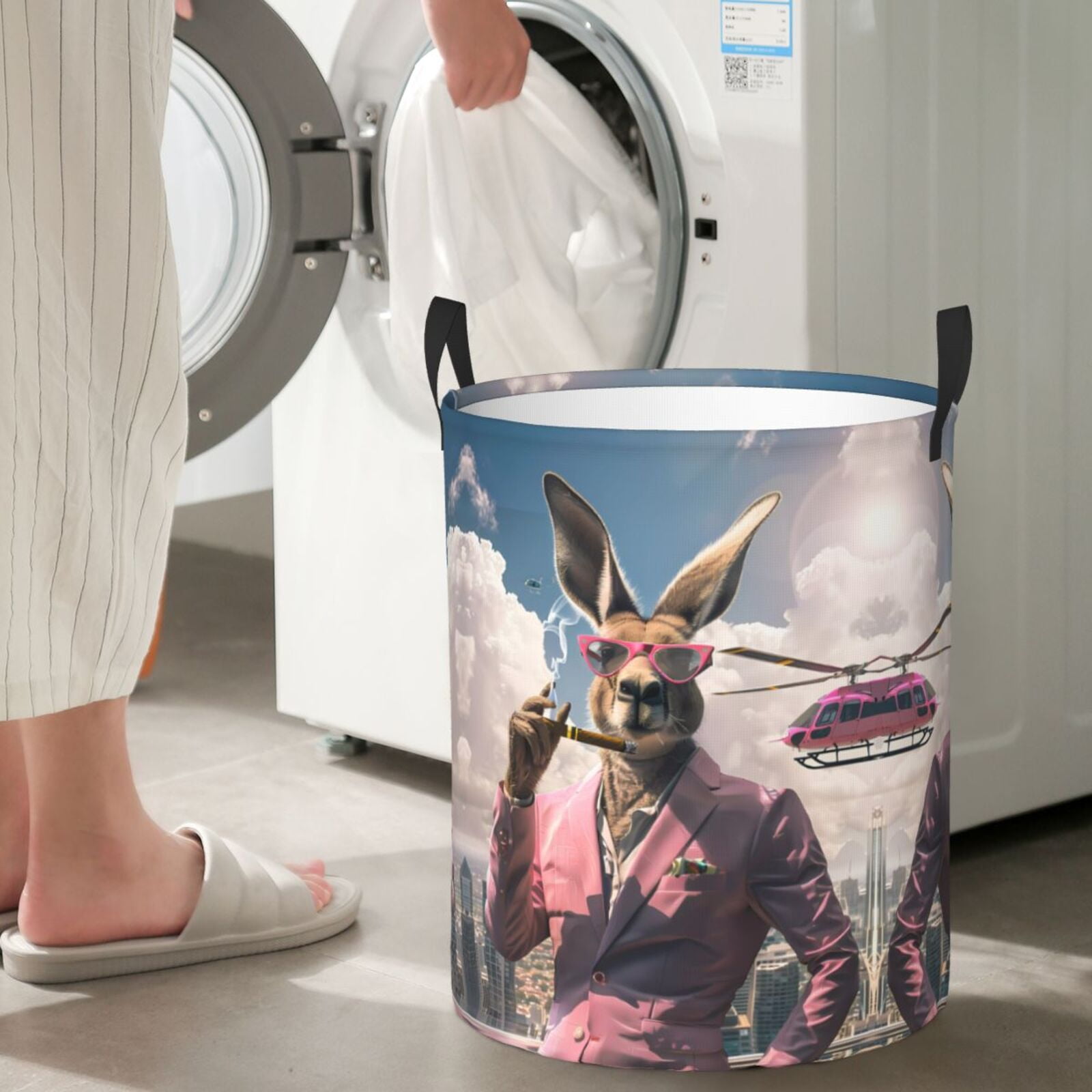 Large Laundry Basket with Handles - Stylish Kangaroo In Suit Kids Baby Dirty Clothes Laundry Hamper for Bedroom Aesthetic
