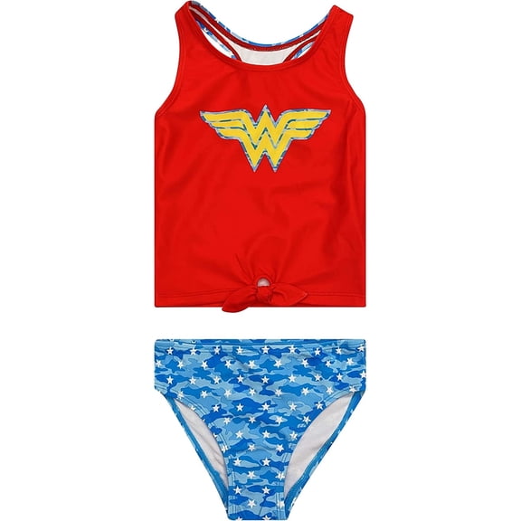 Wonder Woman Girls' 2 Piece Tankini Swimsuit, Sizes 4-6x