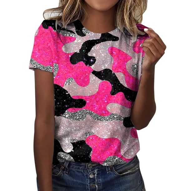 Gibobby Playera de Manga Corta con Cuello Redondo Túnica holgada para mujer, camisetas informales verano, camiseta Floral manga corta con cuello redondo, blusa holga(L,G)