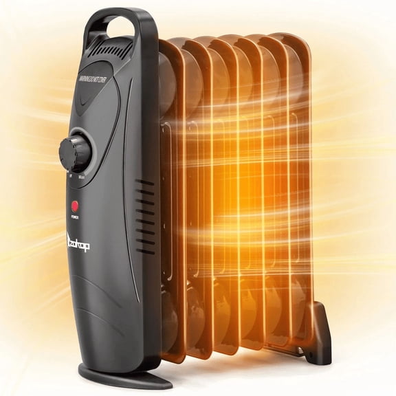 Oil Filled Radiator Heater 600W Portable Electric Space Heater with Adjustable Thermostat Overheat and Tip-Over Protection