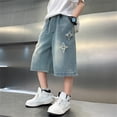 thumbnail image 5 of Tfken Summer Denim Shorts For Boys Daily Wear Holiday Elastic Waist Denim Shorts With Pockets Loose Comfortable Wide Leg Kids Comfy Clothes Size 7-8 Years Blue, 5 of 6