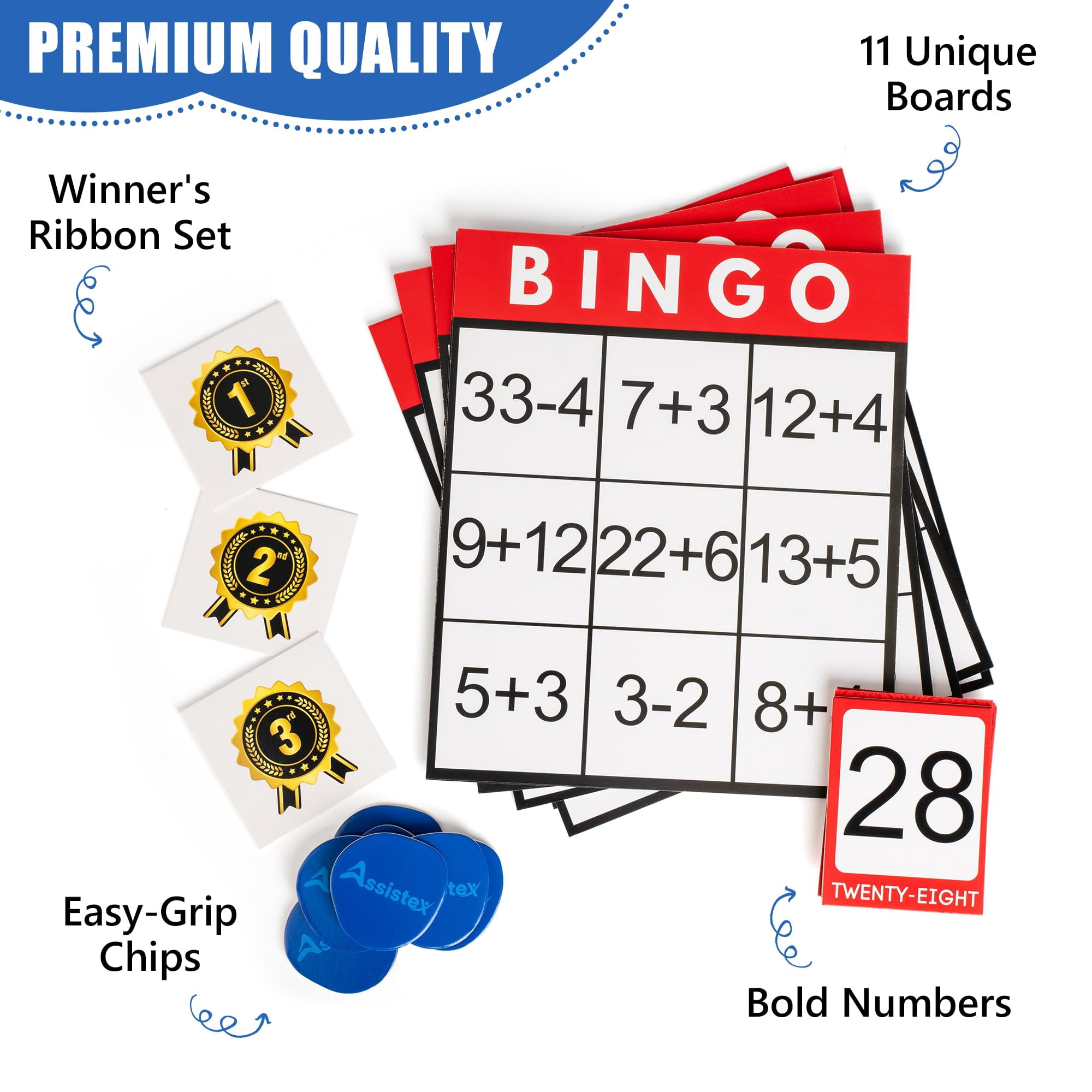 Assistex Large Text Bingo Games for Seniors – 11 Double Sided Board Games for Dementia Patients – Easy to Hold Alzheimers Games – Elder Games Activity Board
