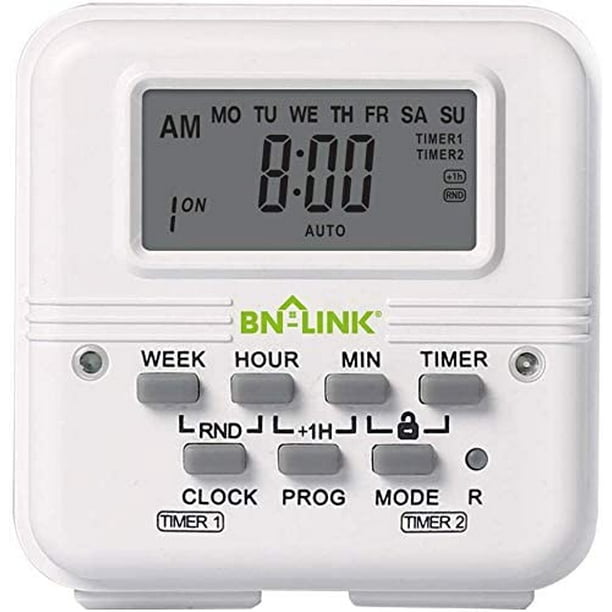 BNLINK 7 Day Heavy Duty Digital Programmable Dual Outlet Timer 2 Independently Programmable
