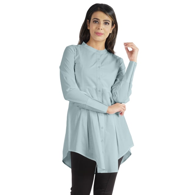 phagun Tunique à Manches Longues Col Mandarin Chemise Formelle Asymétrique pour Femmes