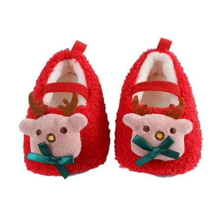 

KelaJuan Baby Christmas Flat Shoes Soft Sole Non-slip Furry Indoor Outdoor Toddler Shoes for Girls Boys