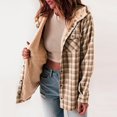 thumbnail image 5 of Tthxqing Womens Fleece liner hooded Jacket Plaid printed Long Sleeve Button Down Hood Shacket Coat vintage warm hoodies with pocket Khaki L, 5 of 8
