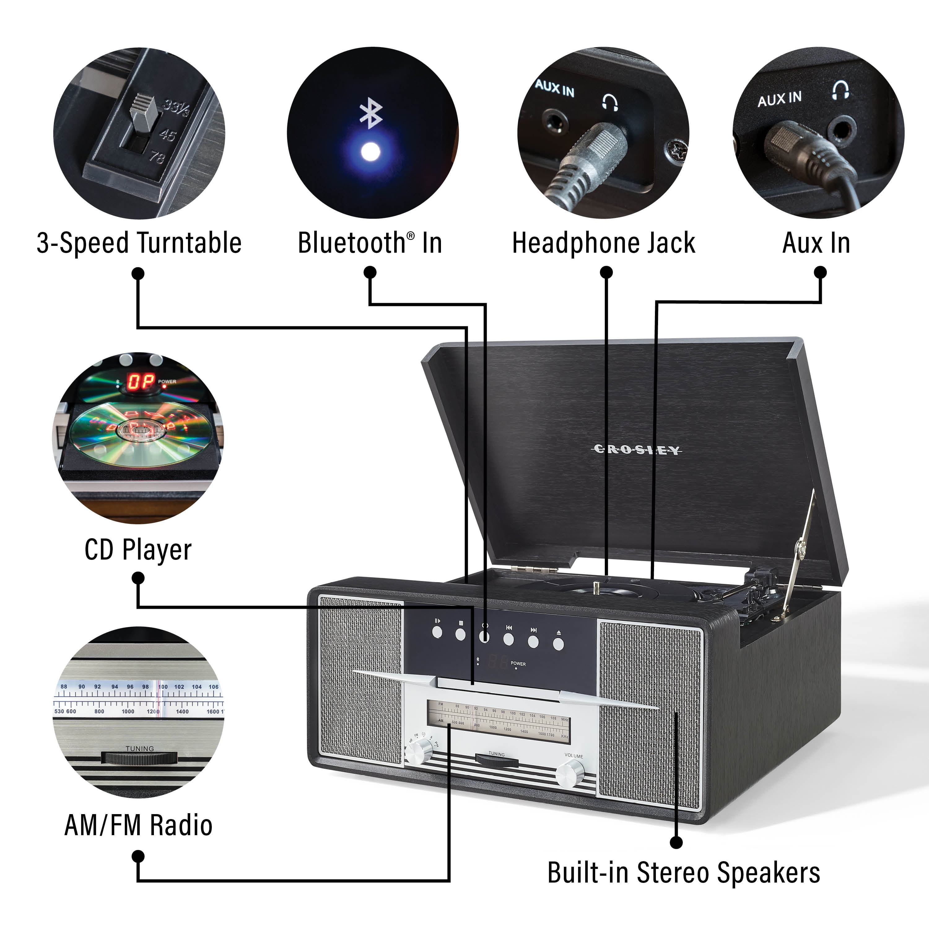 Crosley Rhapsody 7-In-1 Record Player In Black