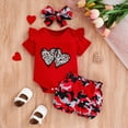 thumbnail image 2 of CAICJ98 Newborn Baby Girls Clothes Summer Outfits Heart Print Short Sleeve Romper Shorts with Headband (Red,12-18 Months), 2 of 4