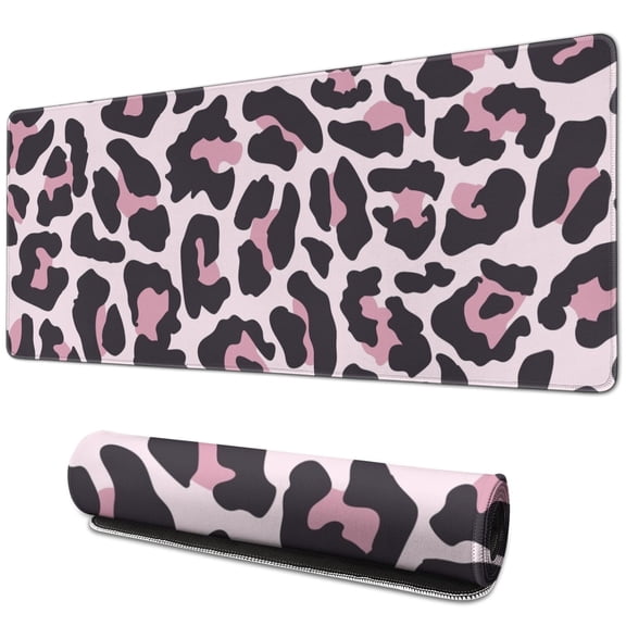 Long Mouse Pads for Desk,Pink and Black Of Leopard Print Desk Mats on Top Of Desks, Desk Mouse Pad Extra Large with 3mm Non-Slip Base and Stitched Edge for Gaming,Office,Work,Home 31.5"x11.8"