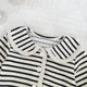 thumbnail image 5 of Conjunto de abrigo superior a rayas para niña de 0 a 5 años, prendas de vestir con cuello vuelto, pantalones de pierna ancha, traje de 2 uds a la moda para niño, 5 of 6