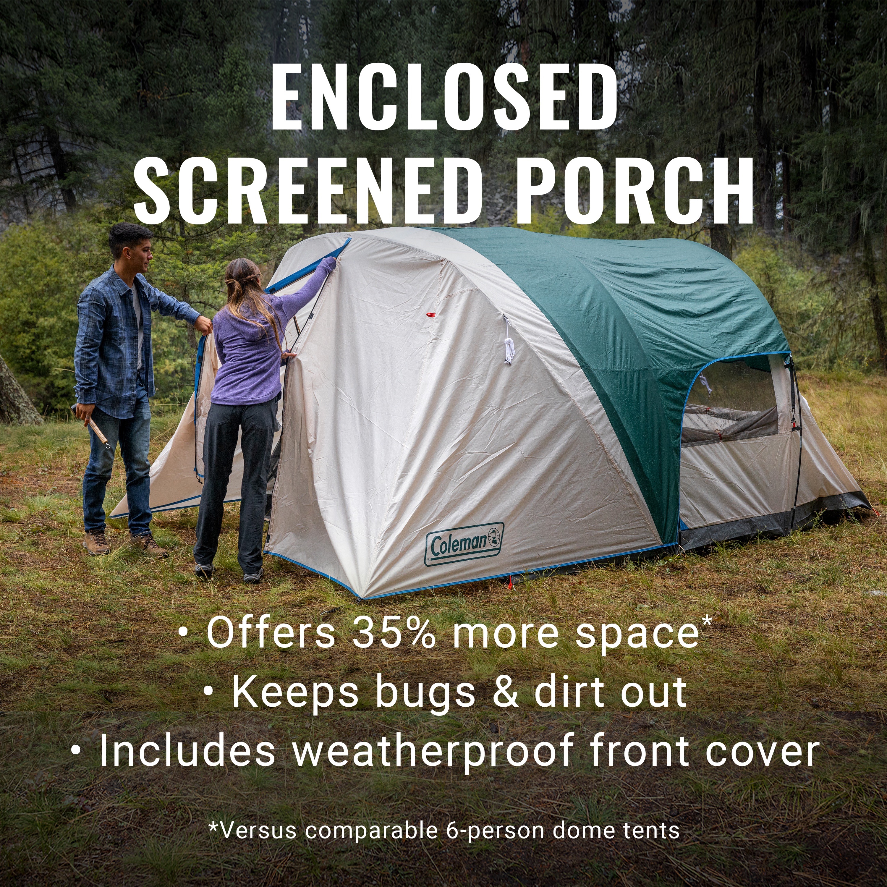 Coleman 6-Person Cabin Tent with Enclosed Screen Porch, 2 Rooms, Green - image 3 of 7
