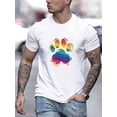 thumbnail image 1 of Camiseta de manga corta con estampado de pata de arcoíris degradado, informal, cómoda y versátil, para hombre, para primavera/verano., 1 of 7
