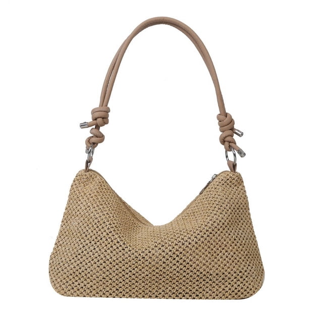 Granjero Gordo Bolso de mano tejido y bolsas de cosméticos, bolso de mano tejido elegante de playa de verano, bolso de hombro de 11.02 x 3.34 x 7.48 pulgadas (caqui)
