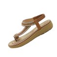 thumbnail image 3 of Anuirheih Sandals for Women Summer Flats, Comfortable Elastic Ankle Strap Dress Flats Shoes Casual Slip on Open Toe Boho Beach Sandal(Brown）, 3 of 4