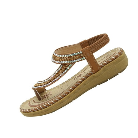

Penkiiy Summer 2021 Bohemian Wind Rhinestone Large Size Comfortable Ladies Flat Sandals