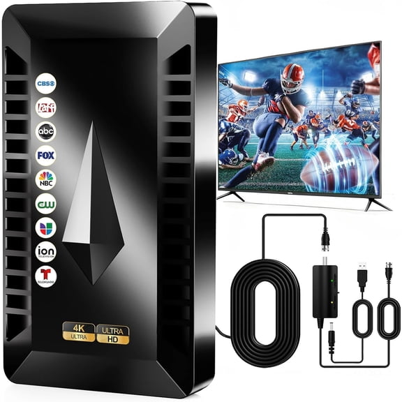 2026 Digital Antenna for Smart TV with Amplifier,HD Antenna for Local Channels with Smart Chip Supports All TVs, 360° Clear Reception 8K 4K 1080P-30FT Coax Cable