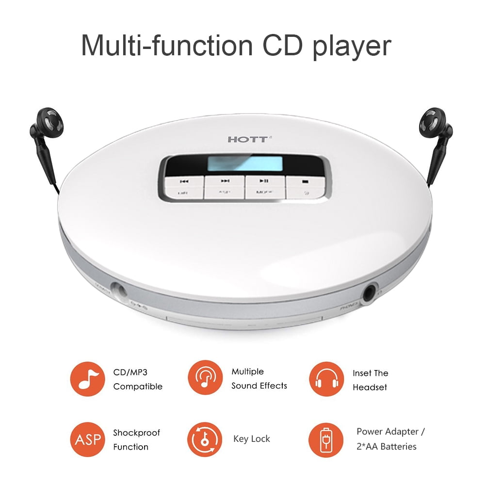 MEGICOT Portable CD Player, Personal Compact MP3/CD Player with Anti-Skip/Shockproof Protection, Compact CD Music Disc Player with LCD Display (White)