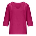 thumbnail image 5 of Hemp Shirt, Womens Linen Tops 3/4 Sleeve V-Neck Linen Cotton Tunic Blouse, Casual Peasant Shirts Lightweight Airy Beach Vacation Tees Loose Flowy Shirts for Outdoor Holiday Trips,Hot Pink, 5 of 9