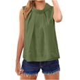 thumbnail image 5 of XFLWAM Women's Summer Cotton Linen Tank Top Sleeveless Lapel Crew Neck Pleated Blouse Loose Fit Casual Solid Color T Shirt, 5 of 8