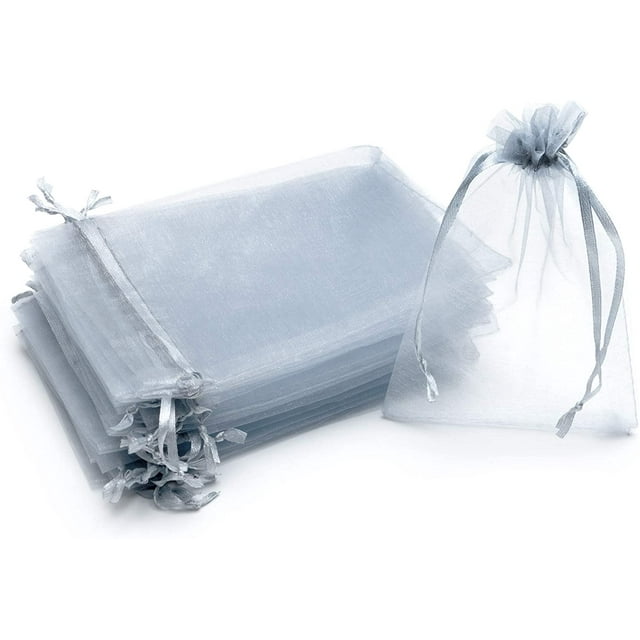 Xiao Hua 100 bolsas de regalo de organza gris de 4 x 6 pulgadas con cordón, bolsas para dulces, regalos de boda, bolsas de joyería para baby shower, bodas, cumpleaños, fiestas de Navidad.