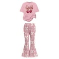 thumbnail image 6 of Gaexia Girls 2 Piece Set,Valentine's Day Girls Outfit Cute Bow Heart Print Short Sleeve Top With Flare Leg Pants Toddler Two Piece Matching Fashion Clothes,9-10 Years, 6 of 6