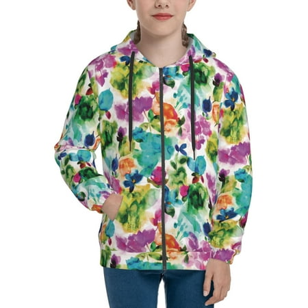 

Hoodies for Teen Girls Boys Watercolor flowers Long Sleeve Youth Kids Essentials Zip Up Hoodie Lghtweight Fashion Hoodies & Sweatshirts Jacket Fall Winter Outfits Tops