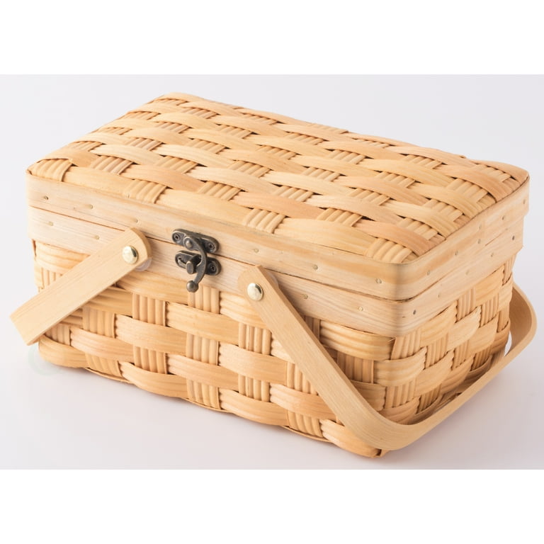 Vintiquewise Small Woodchip Picnic Basket with Cover and Folding Handles