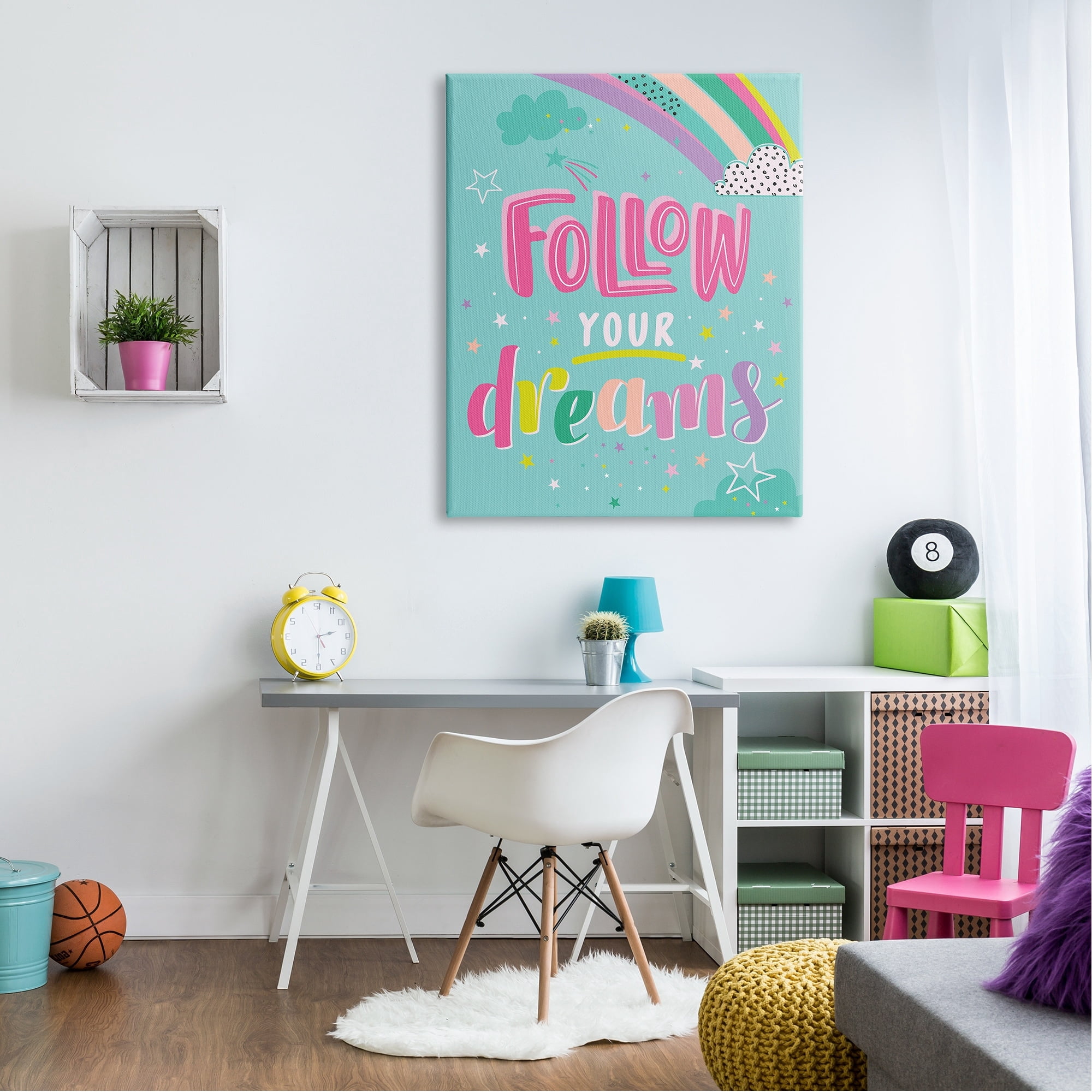 Stupell Industries Follow Your Dreams Bright Whimsical Patterned Rainbow Stars Canvas Wall Art, 36 x 48, Design by Abi Hall