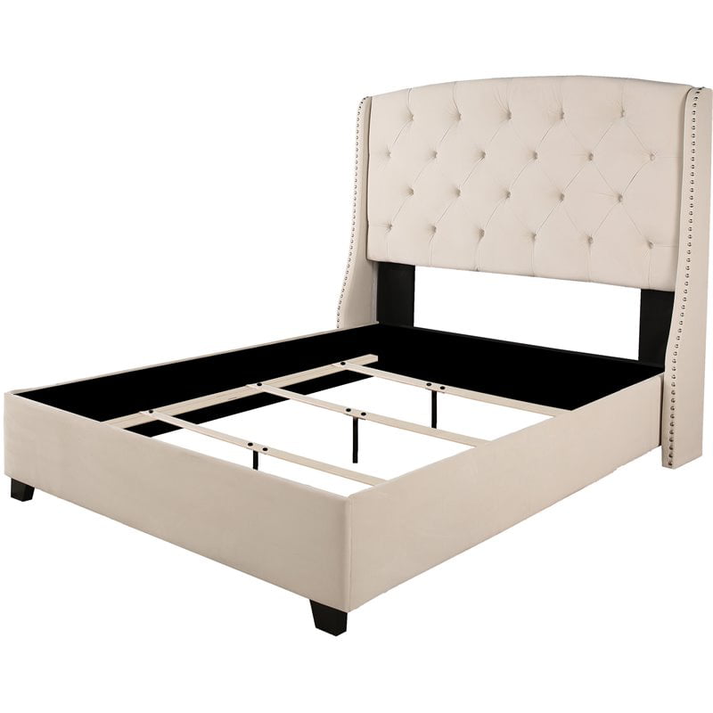 Audrey Upholstered Platform King Bed, Off White Queen Bed Frame With Headboard