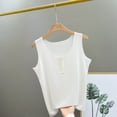 thumbnail image 5 of Felirenzacia Women's Cotton Unhemmed Button Front Tank, Wide Strap Round Neck Comfy Seamless Tank,White,Free Size, 5 of 5