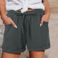 thumbnail image 2 of Cotton Bermuda Shorts for Women Plus Size High-Waisted Relaxed Fit Elastic Waist Drawstring Summer Beach Solid Color Shorts with Pockets Dark Gray M, 2 of 5