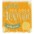 thumbnail image 3 of Lemons Shower Curtain, Refreshing Ice Cold Lemonade Freshly Squeezed Advertisement on Grungy Border, Fabric Bathroom Set with Hooks, 69W X 84L Inches Extra Long, Orange Bluegrey, by Ambesonne, 3 of 3