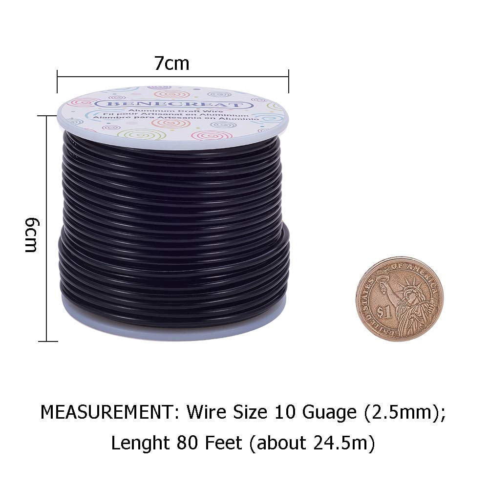 10 Gauge Jewelry Craft Aluminum Wire 80 Feet Bendable Metal Sculpting Wire for Craft Floral Model Skeleton Making (Black 2.5mm) Black
