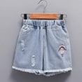 thumbnail image 2 of tarylea Girls Denim Shorts Elastic Waisted Jeans Shorts Bowknot Frayed Hem Pull on Summer Shorts, 2 of 9