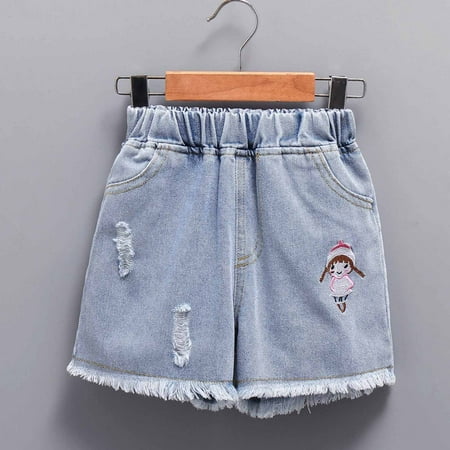 

Simplmasygenix Toddler Shorts Clearance Draft Day Big Girls Summer Thin Girl Embroidered Elastic Waist Shining Denim Ragged Shorts