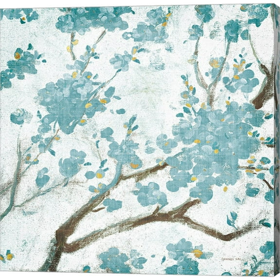 Teal Cherry Blossoms I on Cream Aged no Bird by Danhui Nai, Canvas Wall Art